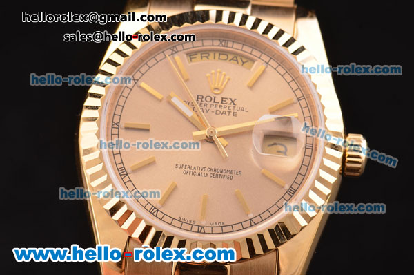 Rolex Day-Date Asia 2813 Automatic Gold Case/Strap with Gold Stick Markers - Click Image to Close